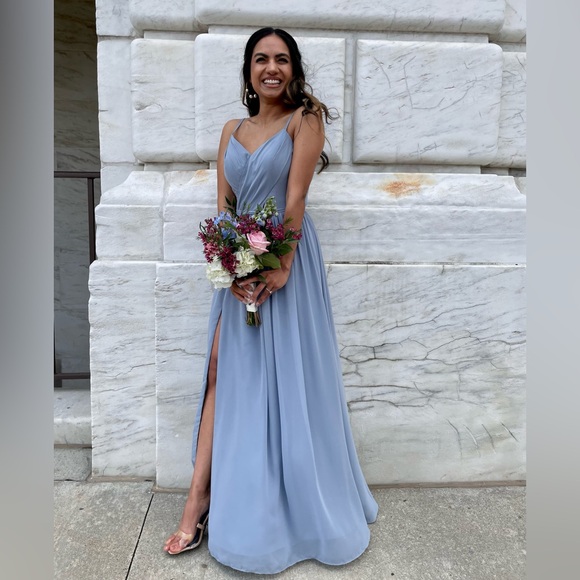 Azazie CORA Dusty Blue A-Line Pleated Chiffon Bridesmaid/Prom Dress - Picture 1 of 7